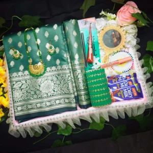 Traditional Sea Green Saree Combo - স্পেশাল গিফট বক্স