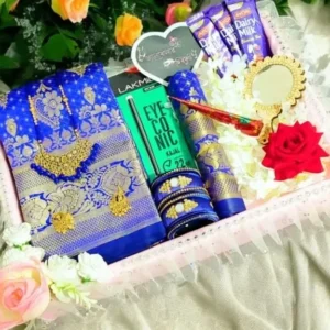 Best Blue Katan Saree Gift Set - জন্মদিনের সেরা সারপ্রাইজ বক্স
