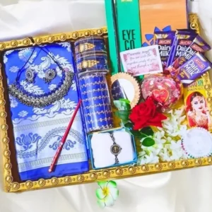Blue Katan saree Premium Gift set - প্রিমিয়াম পার্টি ওয়্যার কম্বো