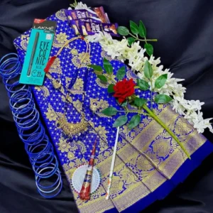 Blue Katan Saree Gift Combo Set -  সারপ্রাইজ বক্স