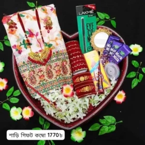White Ansanpint Saree Combo Gift Set - স্নিগ্ধ ভালোবাসার উপহার